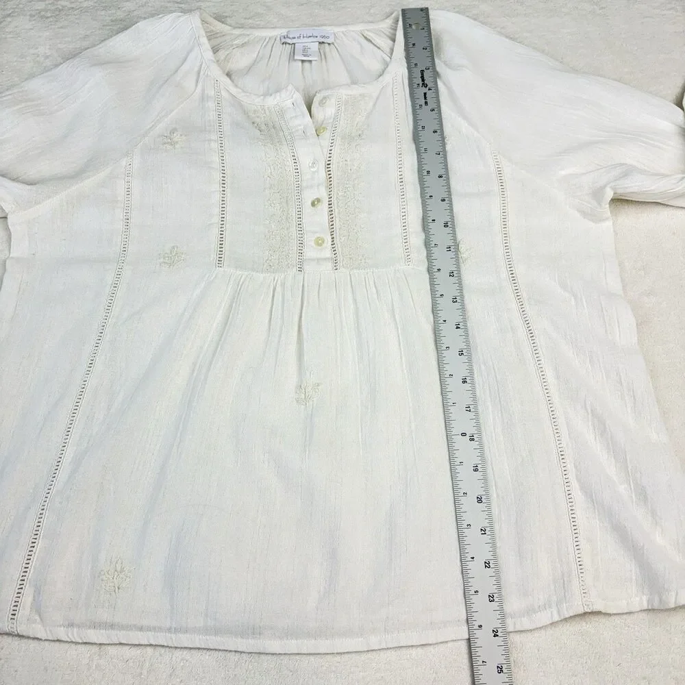 House of Harlow 1960 Boho Top Size L Ivory Embroidered Romantic Cottagecore - Picture 8 of 15